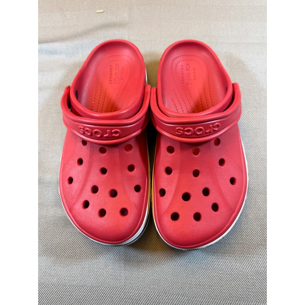 Crocs Bayaband Clogs Red White Blue Unisex Mens 7 Womens 9 Sporty Slip On Shoes